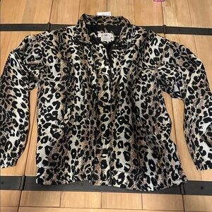 90’s y2k aesthetic Wind Breaker Silk Jacket Leopard Print Large